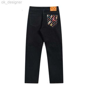 Designer heren jeans gat denim rechte mode streetwear sport jeans motorfiets borduurwerk geperforeerde jeans geprinte patchwork wijd uitlopende jeans