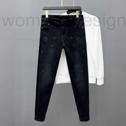 Designer Heren Jeans Hot Diamond Print Gebroken Gat Net Rood Slim Fit Voeten Koreaans Modemerk Blauw Negen Punten Herfst Nieuw M2MI 28-36