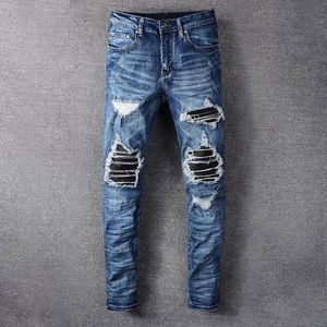 Designer jeans pour hommes en genou skinny skinny skillet jeans tendance longs bergers high rock rock rock jeans hip hop hombre vrai pantalon de marque de marque religieuse cez9