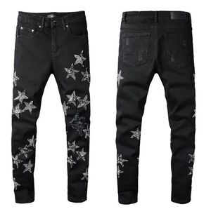 Designer jeans pour hommes en genou skinny skinny skillet jeans tendance longs high street rock rock rock jeans hip hop hombre vrai pantalon de marque de marque religieuse usj5