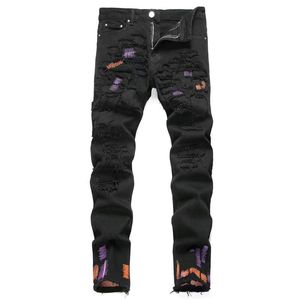 Designer jeans pour hommes en genou skinny skinny sketny jeans tendance longs bergers high street rock rock jeans hip hop hombre vrai pantalon de marque de marque religieuse QB38