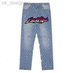 Designer heren jeans dames gradiënt graffiti geprinte vlamjeans geprinte patchwork wijd uitlopende jeans geborduurde slanke fit high street jeans