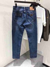 Designer herenjeans Heren slim fit high-end trendy merk rood oor modieuze gewassen elastische blauwe casual denim broek met rechte pijpen