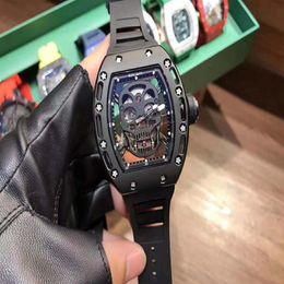 Designer heren mechanisch horloge skelet serie rubberen horlogeband 50x43mm Japan West Iron City beweging 316 fijn staal sport 183L