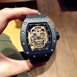 Designer heren mechanisch horloge skeleton serie rubberen horlogeband 50x43mm Japan West Iron City beweging 316 fijn staal292O