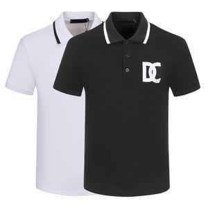 Camisa polo masculina de design preto e branco luz luxo manga curta costura 100% algodão bordado clássico alfabeto negócios casual lapela moda slim fit3XL