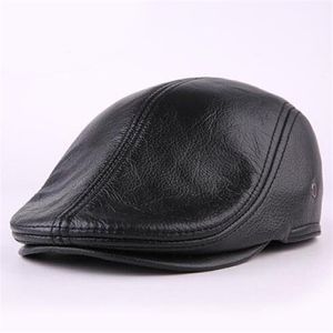 Designer heren echt lederen hoed baseball cap krantenverkoper baret hoeden winter warm koeienhuid caps277e