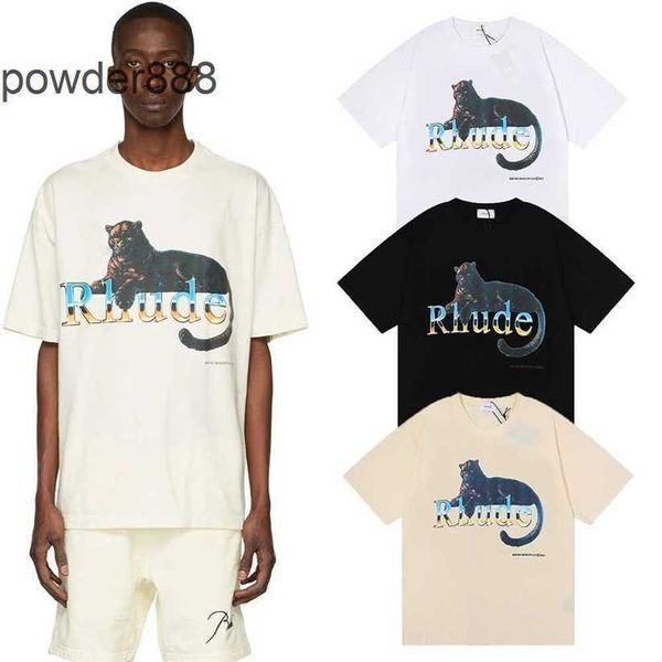 Diseñador Manga corta para hombres Fashion de la calle Los Ángeles nicho de diseño rhude sense hip hop leopardo estampado fatón suelto base tee