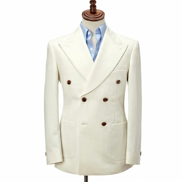 Costumes et blazer pour hommes de designer Beige Veste Prom Party Tuxedo Mariage Marié Blazer Double Boutonnage Manteau 1 Pcs Personnaliser c6kC #