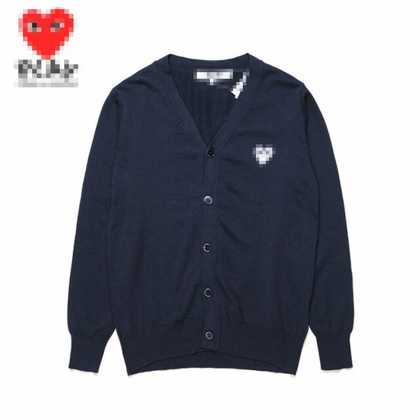 Suéteres de diseñador para hombre CDG Play Com Des Garçons Cárdigan de corazón blanco para mujer Suéter con botones Lana Azul Cuello en V Talla XL