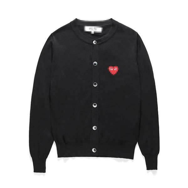 Suéteres de diseñador para hombre CDG Play Com Des Garcons Hearts Suéter para mujer Botón Lana Negro Cuello redondo Cárdigan Talla S