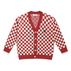 Designer Heren Truien Play Com des Garcons CDG V-hals Knoop Vest Zwart Hart Rood Wit Geruit Wol Maat XL Nieuw