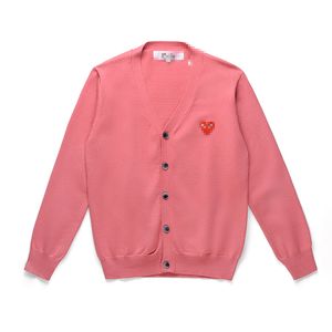 Designer Heren Truien Play Com Des Garcons CDG V-hals Roze Vest Rood Hart Knoop Wol Maat XL Nieuw