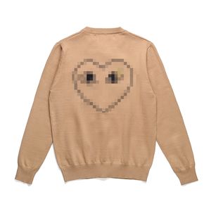 Designer-Herrenpullover Play Com des Garcons CDG Strickjacke mit V-Ausschnitt und Knöpfen, großes Herz, Khaki, Wolle, Größe XL, Neu