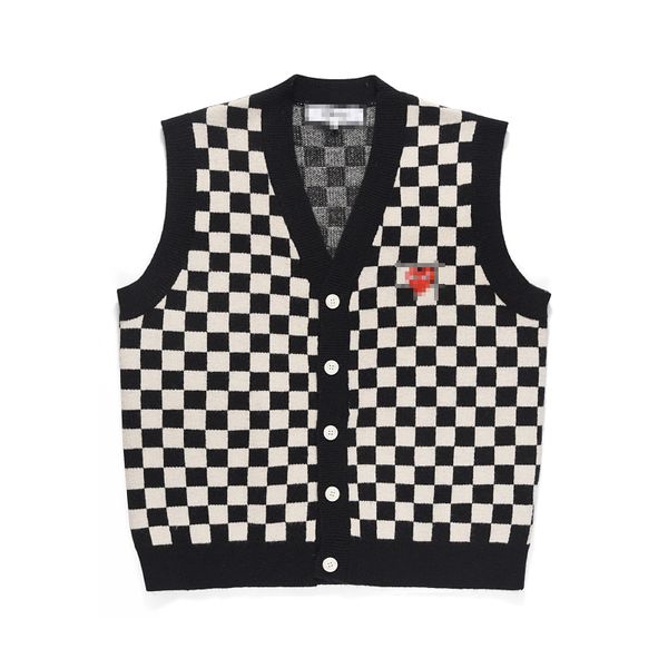 Pulls pour hommes de créateurs Play Com des Garcons CDG Cardigan à col en V Coeur rouge Noir Blanc Gilet à carreaux Laine Taille XL