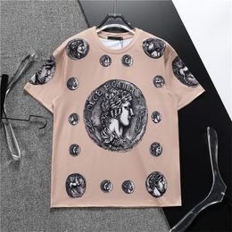 T-shirt pour hommes de haute qualité Nouveau classique imprimé Mode décontractée Luxe 100% coton de haute qualité Chemise respirante Chemise à manches de rue Grande taille M-3XL # 44