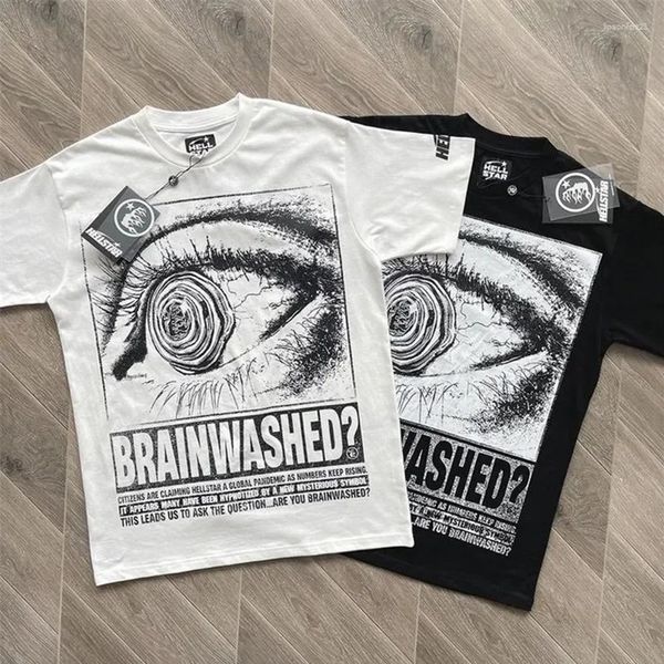 Diseñador Camisetas para hombres Camiseta Hellstar Big Eyes Letters Patrón de mano Topla de manga corta en blanco y negro