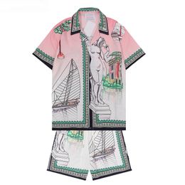 T-shirts pour hommes de créateurs Nouveaux hommes Chemises de loisirs Lucid Dreams Island Paysage Couleur Température Satin Robe à manches courtes Chemise Variété Asie Taille M-3XL