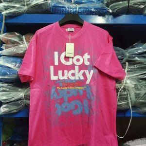 T-shirts pour hommes de créateurs VTM Lucky Letter 777 imprimé vieux rose cerise lâche manches courtes pour hommes et femmes col rond