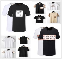 Designer Hommes Tee-shirts Noir Blanc Beige Luxe Classique Plaid Patchwork Broderie 100% Coton Multi Rétro Casual Hip Hop Plus Taille 2XL 3XL