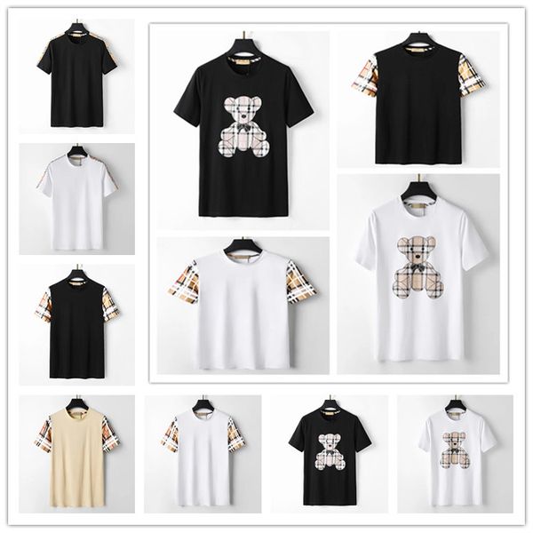 T-shirts pour hommes de créateurs Noir Blanc Beige Luxe Classique Plaid Patchwork Broderie 100% Coton Multi Rétro Casual Hip Hop Plus Taille M- 3XL