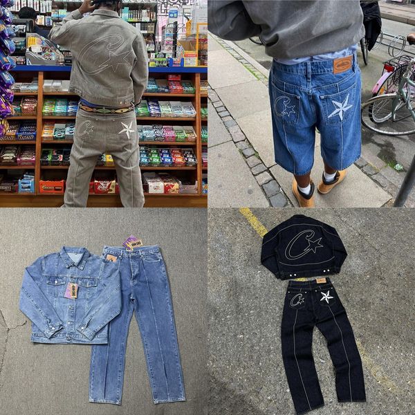 Designer Men's Tracksuit Broidered Logo vintage Hip Hop Denim Suit High Street Denim Veste Jeans droite lâche