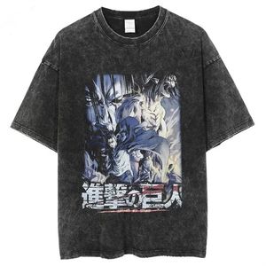 Designer Men's's Tshirts Attaque anime sur Titan Acid Wash T-shirt Graphic Tees Summer Hip Hop Harajuku Street Surdimension Tops Cotton Manga Vintage Tees For Man 7230