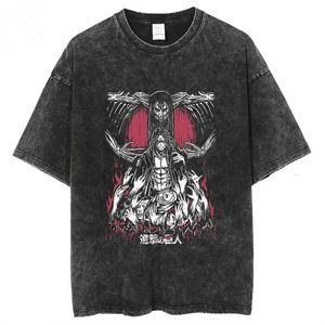 Designer Men's's Tshirts Attaque d'anime sur Titan Acid Wash T-shirt Graphic Tees Summer Hip Hop Harajuku Street Surdimension Tops Cotton Manga Vintage Tees For Man 3792