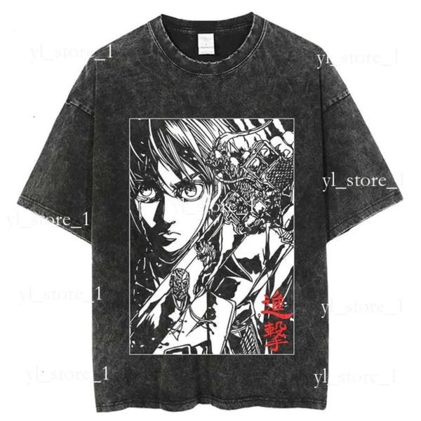 Designer Men's Tshirts Attaque anime sur Titan Acid Wash T-shirt Graphic Tees Summer Hip Hop Harajuku Street Surdimension Tops Cotton Manga Vintage Tees For Man 1561