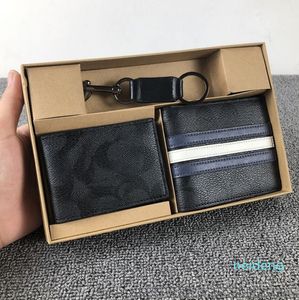 Diseñador - Carteras para hombres Cartera plegable de cuero de vaca informal de negocios Bolsa para tarjetas Llavero Conjunto de regalo