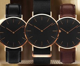 Montre de créateur pour hommes D W, montre de mode pour femmes, Daniels, cadran noir, bracelet en cuir, horloge 40mm 36mm