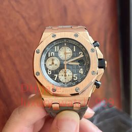 Designer Men's Watch Strapa de reloj de cuero de alta calidad 26470 o Elephant Gray Classic 42 mm Dial de cuarzo Premium Movimiento de sincronización de alta calidad de lujo