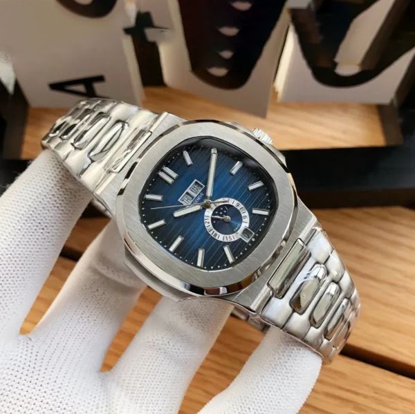 Relojes de diseñador para hombre 5711 Reloj deportivo para hombre Relojes mecánicos automáticos de alta calidad 41MM Caja de plata Esfera azul Zafiro inoxidable Banda de lujo Relojes para hombre DHGATE