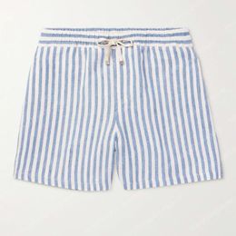 Designer Men Shorts Summer Italiaans Design Casual Short Pants Loro Piano Bermuda Bay Straight-Leg gestreepte linnen trekkoord Shorts Beach Weara Piana