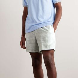 Designer Men Shorts Summer Italiaans ontwerp Casual korte broek Loro Piana rechte poot gestreepte linnen trekkoord shorts Beach Wear
