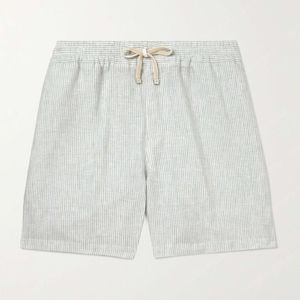 Designer Men Shorts Summer Italiaans ontwerp Casual korte broek Loro Piano Straight-Leg gestreepte linnen trekkoord Shorts Beach Weara Piana