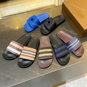 Designer Hommes Diapositives Vérifier Pantoufles Stripe Sandales Sandales En Caoutchouc Vintage D'été Femmes Plat Treillis Pantoufle De Mode Sandale Sliders Hommes avec Boîte