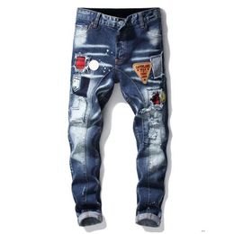 Designer mannen gestreepte denim jeans heren luxe denim modemerk blauwe broek lichtblauwe jeans hiphop street style broek316O