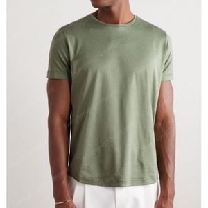 Designer Men T Shirt Loro Piano Mens Seda verde y Camiseta de algodón Mangas de mangas cortas Piana de verano