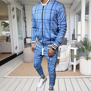 Designer Hommes Survêtements Casual Gentlemanly Style Sweat Suit Zipper Veste À Carreaux À Manches Longues Stripe Vestes Manteau Et Pantalons Ensembles Trendy Sportswear Streetwear