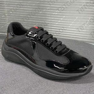 Designer Men Trainers Americas Cup XL Leather Sneakers Black Patent Flat Mesh Lace Up Women Casual Shoes Outdoor Runner Shoe met doos Nr. C