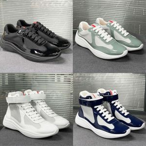 Designer Heren Trainers Americas Cup Xl Leren Sneakers Zwart Lakleer Platte Sneakers Zwart Mesh Veterschoenen Dames Casual Schoenen Outdoor Runner Schoen Met Doos NO53