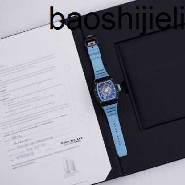 Diseñador Reloj para hombre RichrdsMilers Movimiento mecánico Tourbillon RM030 Argentino Azul Negro Carbono Fecha Almacenamiento dinámico MensW atchA utomaticM achineryS wissF