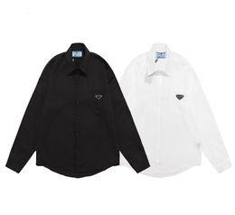 diseñador Hombres camisa blanca triángulo logo negocio de lujo Camisas casuales Manga larga negro blanco Asia tamaño M-3XL