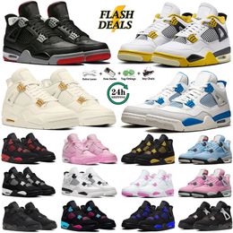 Designer Men Femmes 4s Chaussures de basket-ball Cool Grey Military Blue Bred Black Cat Rehapiné Metallic Gold Sail vif Sulfure Rose Rose rouge Blue Thunder Military Blue