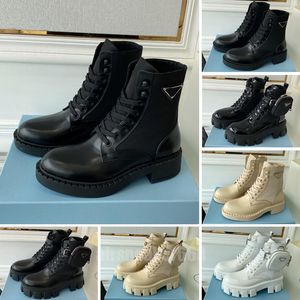 Designer Hommes Femmes Bottes Monolith Brillant Détachable Nylon Poche Combat Chaussures Nylon Hailf Extérieur Fond Épais Mi-longueur Botte 35-41