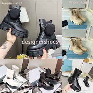 Bota de diseñador Hombres Mujeres Botas Rois Tobillo Martin Bota Bolsillo Botas negras Nylon Zapatos militares Inspirado Combate con caja 35-45