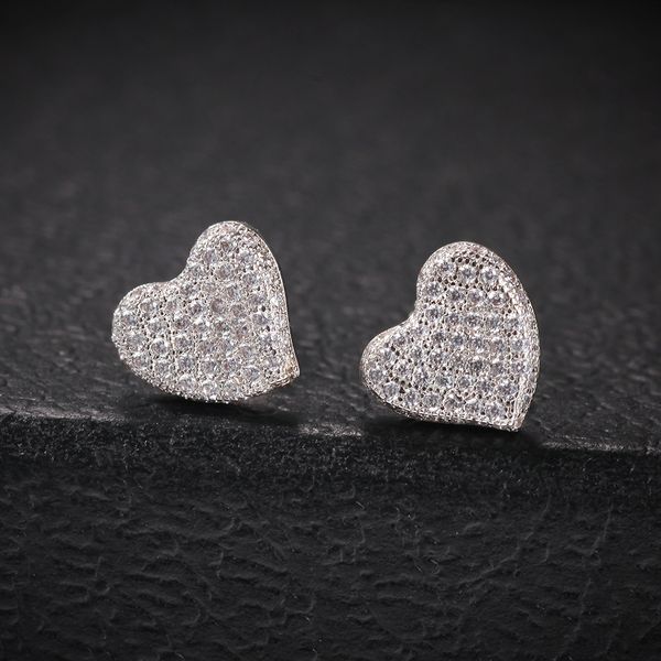 Diseñador Hombres Mujeres Pendientes de corazón Hip Hop Ear Stud Moda S925 Pendiente Masculino Oro Plata Pendientes Studs Amantes Zircon Bling Rapero Mens Hiphop Ear Ring