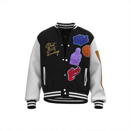 Designer Men Women Loose Young Casual Wool Coat Fleece Varsity Jacket Baseball Man geborduurde sportkleding Lakers Black