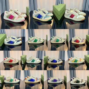 Designer Heren Dames Schoenen Sneakers Dames Vuile leren schoenen Web Streep Trainer Veterschoenen Canvas Flats Vintage Klassieke Runner Trainers Italië